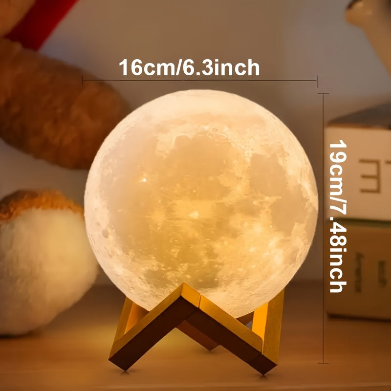 3D Printed Moon Lamp – 16-Color LED with Remote & Wooden Base