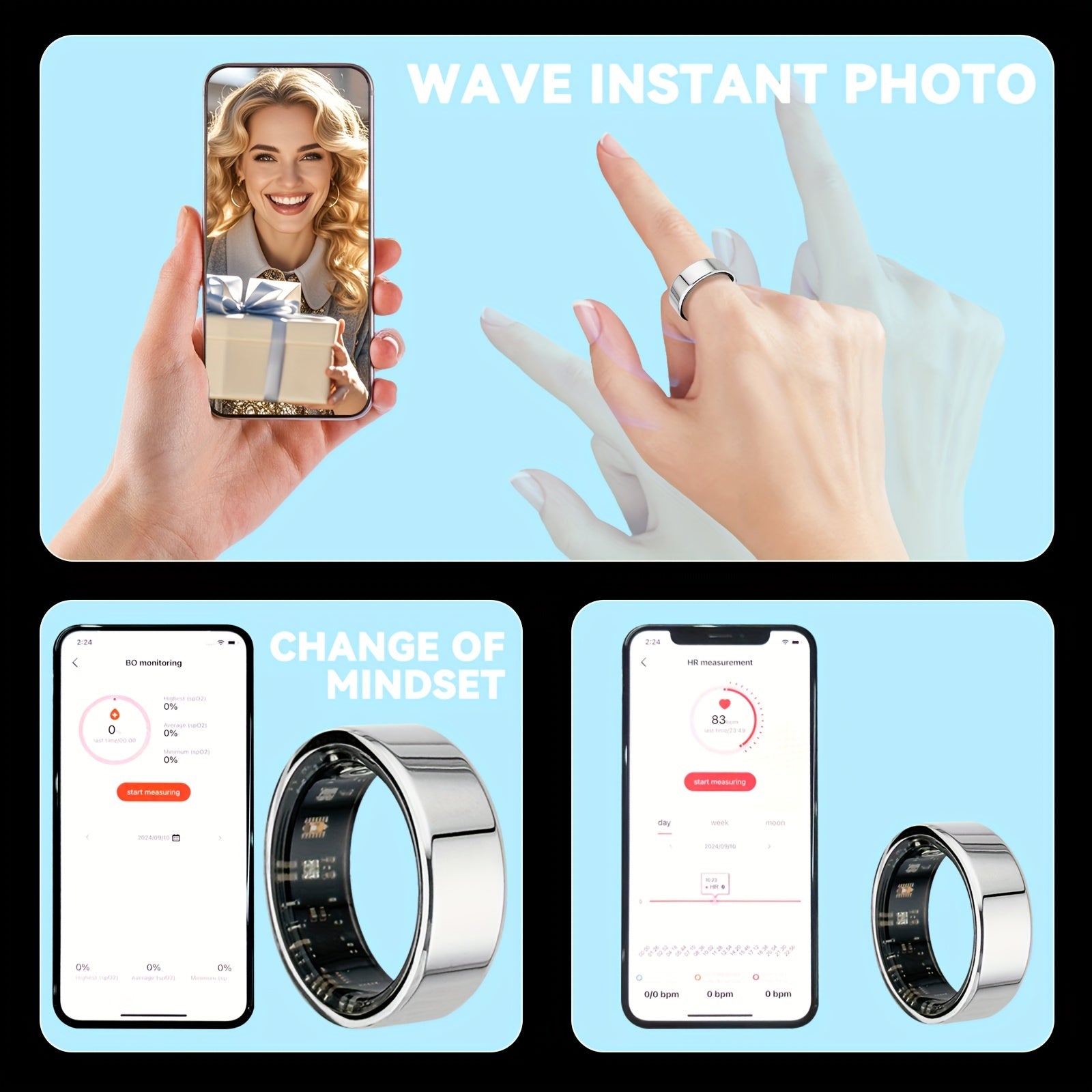 Smart Fitness Ring with Charging Case – iOS & Android Compatible