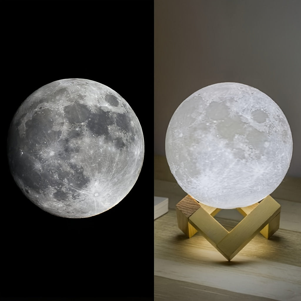 3D Printed Moon Lamp – 16-Color LED with Remote & Wooden Base