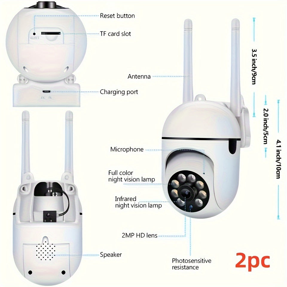 2PCS 1080P WiFi Security Cameras – Indoor/Outdoor with Night Vision