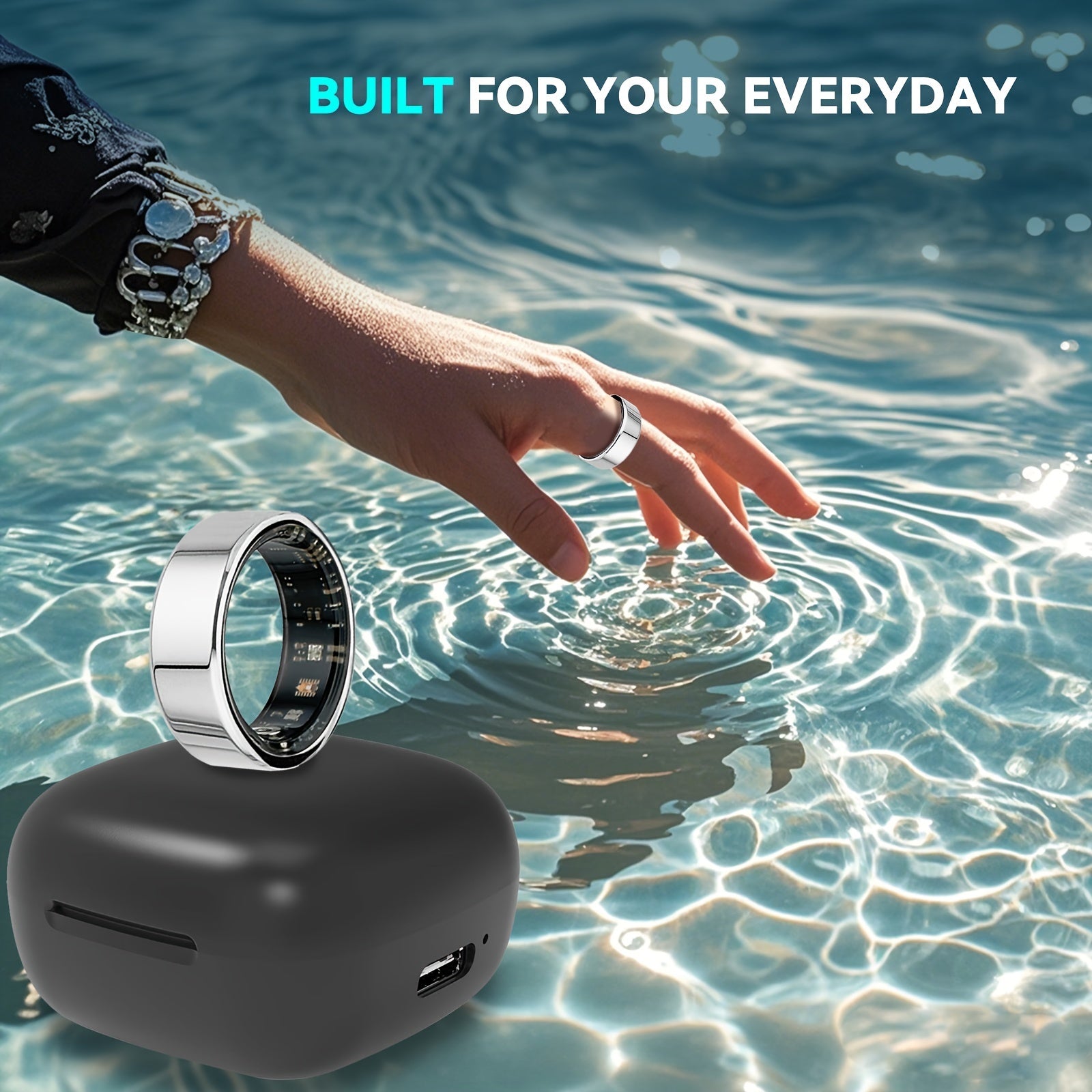Smart Fitness Ring with Charging Case – iOS & Android Compatible