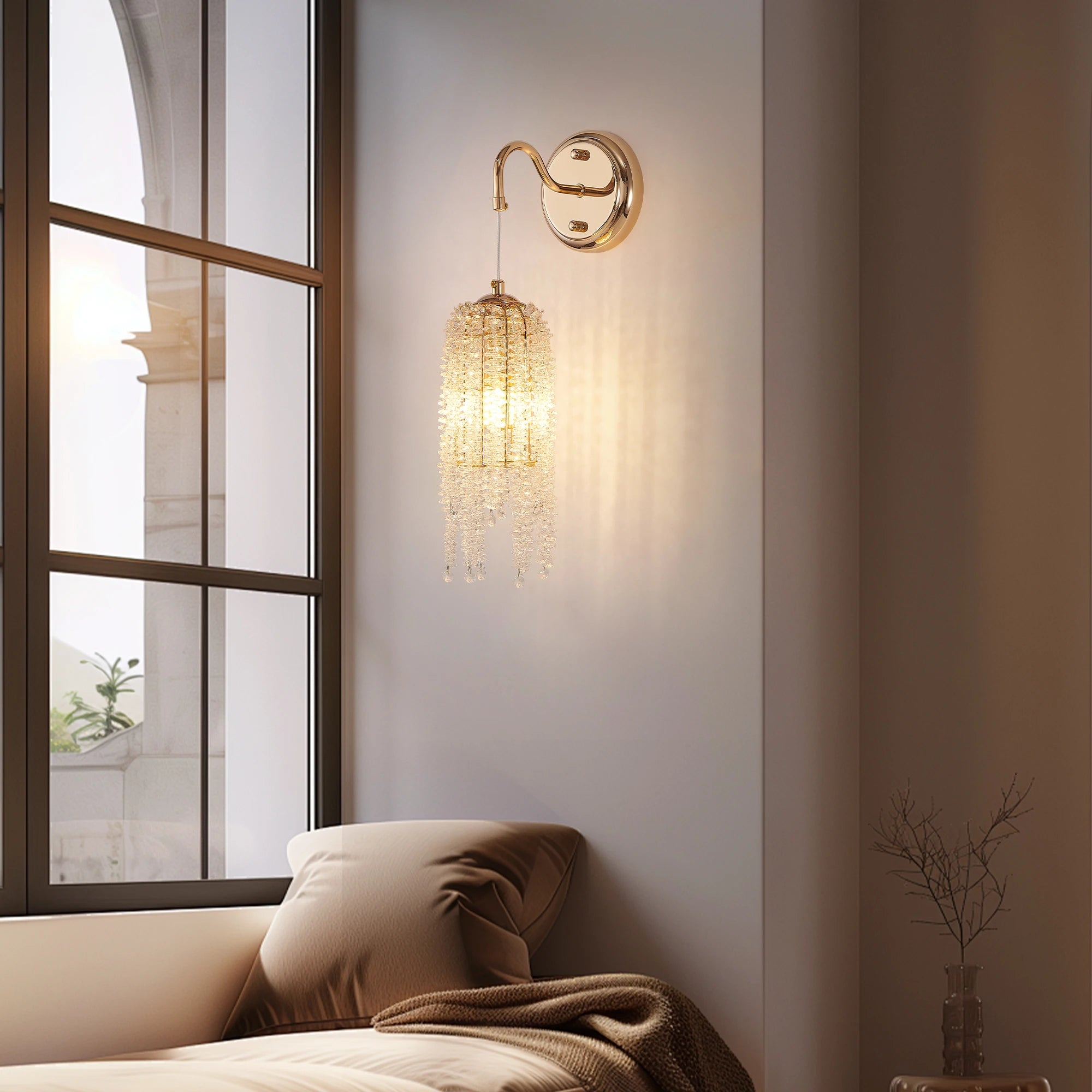 2-Pack Gold Crystal Bead Wall Sconces (E12 Base)