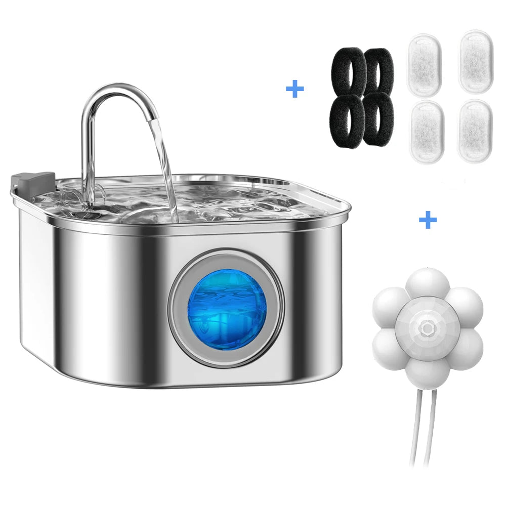 3.2L Stainless Steel Pet Water Fountain with Visual Window