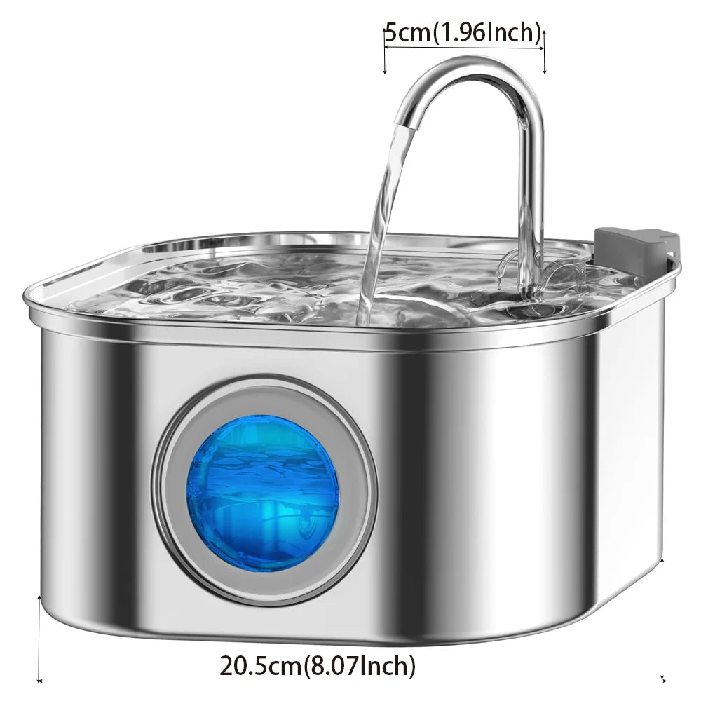 3.2L Stainless Steel Pet Water Fountain with Visual Window