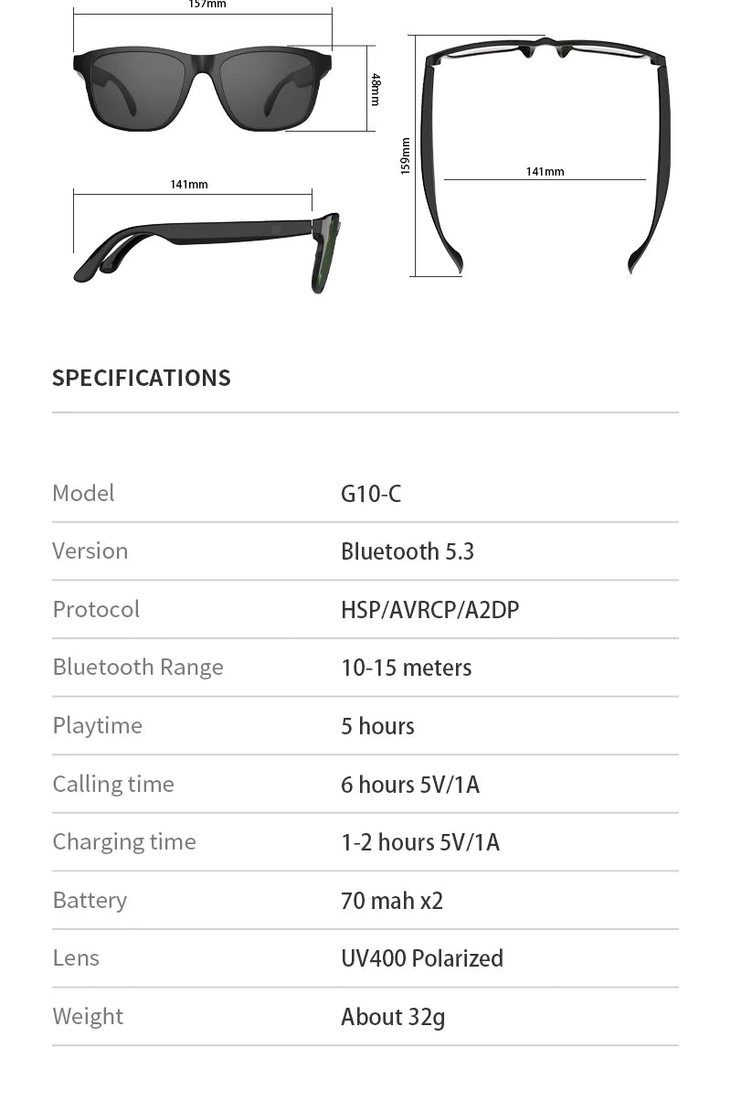 Smart Bluetooth Glasses with Speaker & Hands-Free Calling