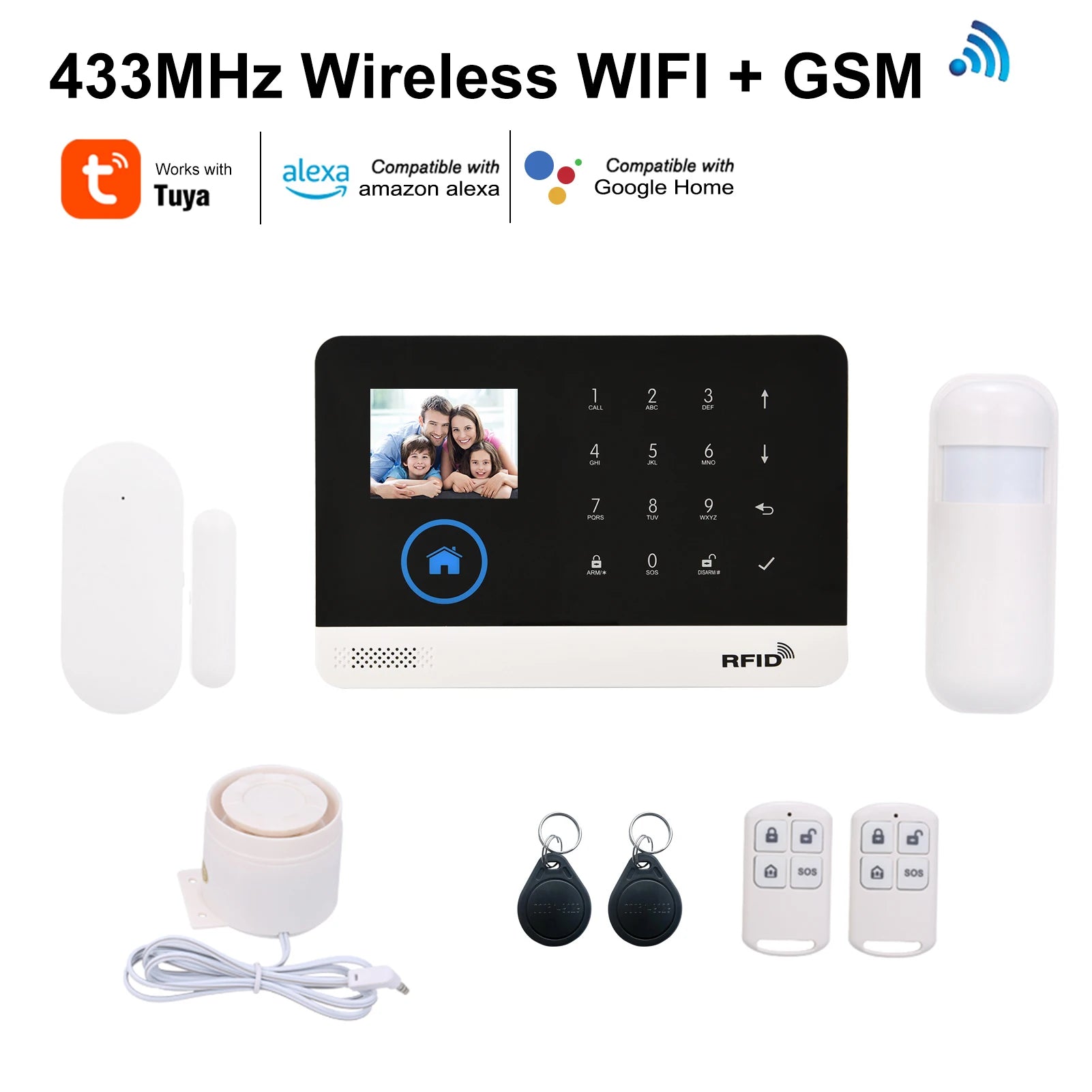 433MHz WiFi + GSM Wireless Home Alarm System with LCD