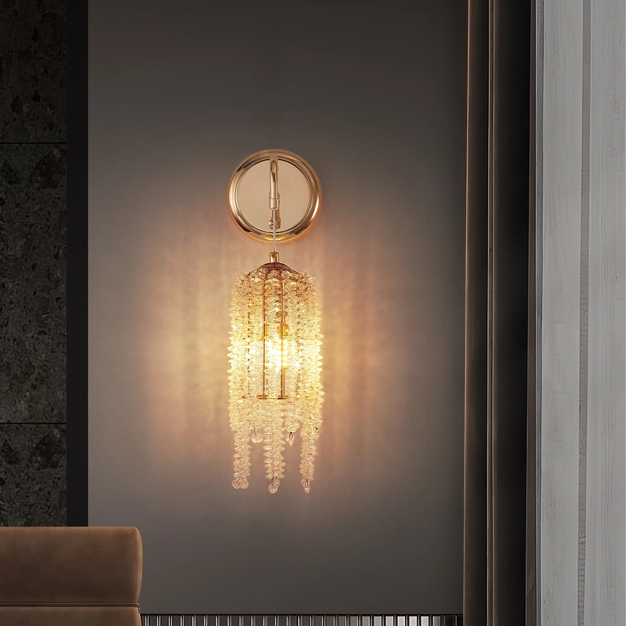 2-Pack Gold Crystal Bead Wall Sconces (E12 Base)