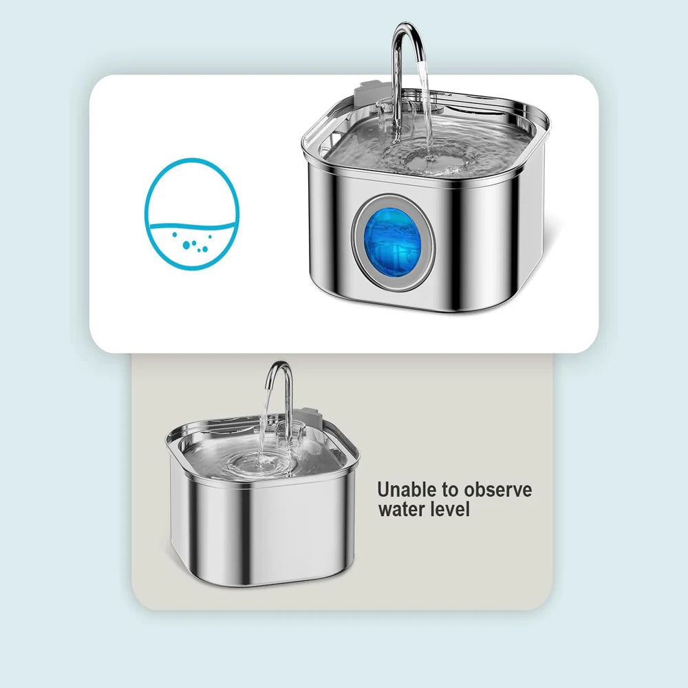 3.2L Stainless Steel Pet Water Fountain with Visual Window