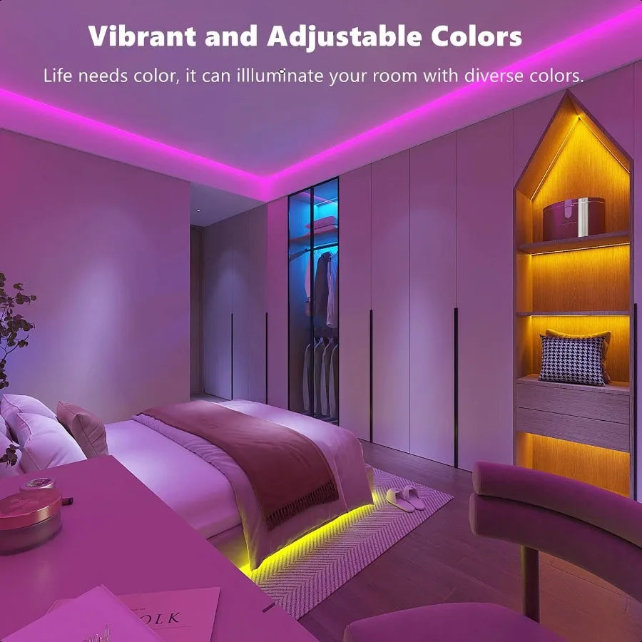 100ft Smart RGB LED Strip Lights with Remote & App