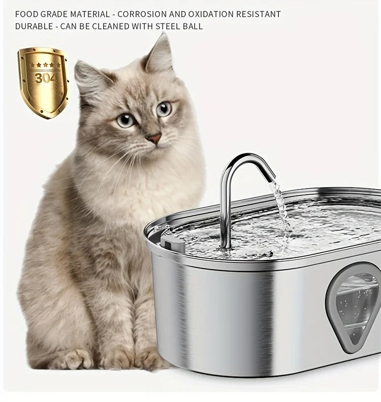 3.5L Stainless Steel Cat Water Fountain with LED Light