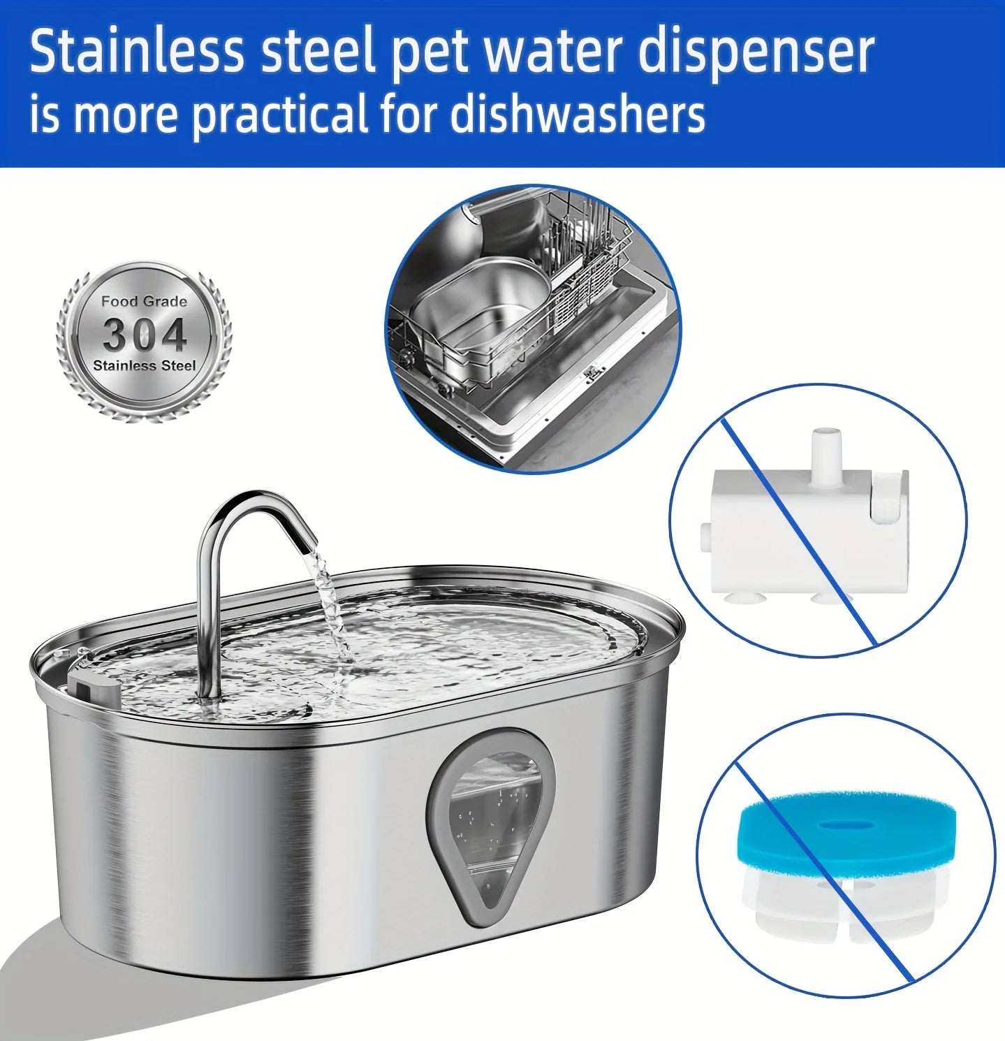 3.5L Stainless Steel Cat Water Fountain with LED Light