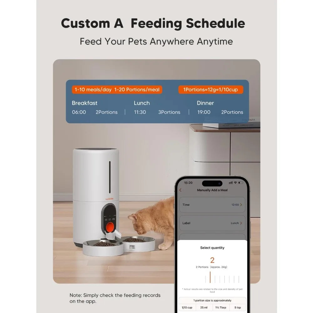 5G WiFi Automatic Pet Feeder for Two Cats or Dogs, 6L