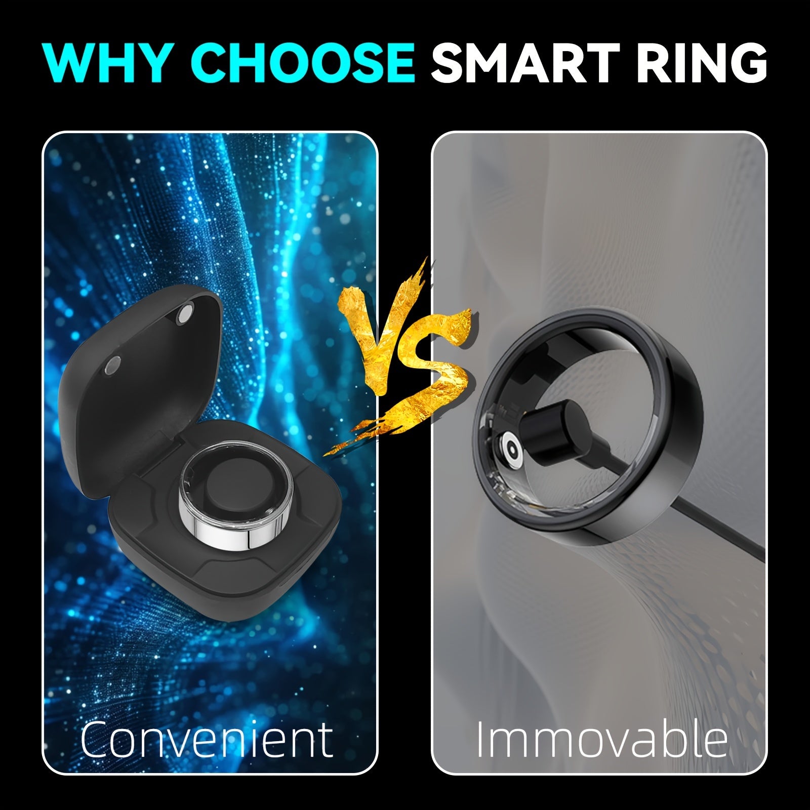 Smart Fitness Ring with Charging Case – iOS & Android Compatible