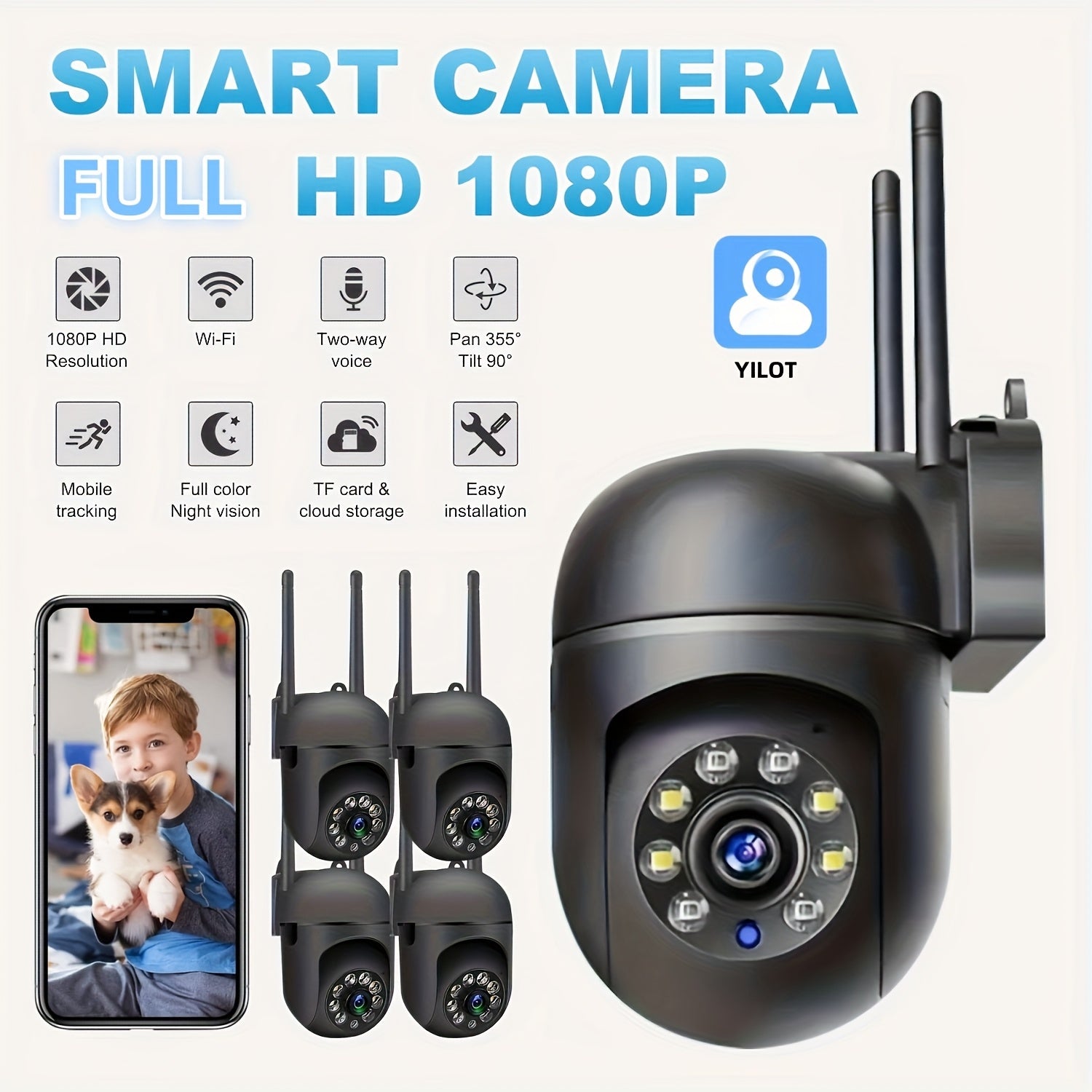 2PCS 1080P WiFi Security Cameras – Indoor/Outdoor with Night Vision